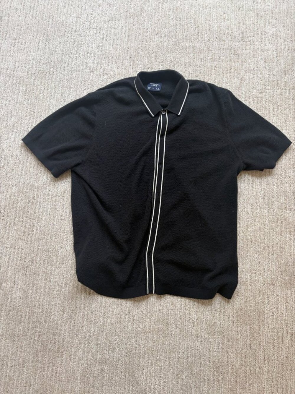 Abercrombie & Fitch Men's Black Knit Button Polo White Tipping XL